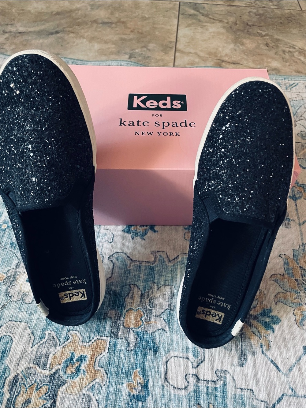 kate spade Black Glitter Slip-On Flats by Keds